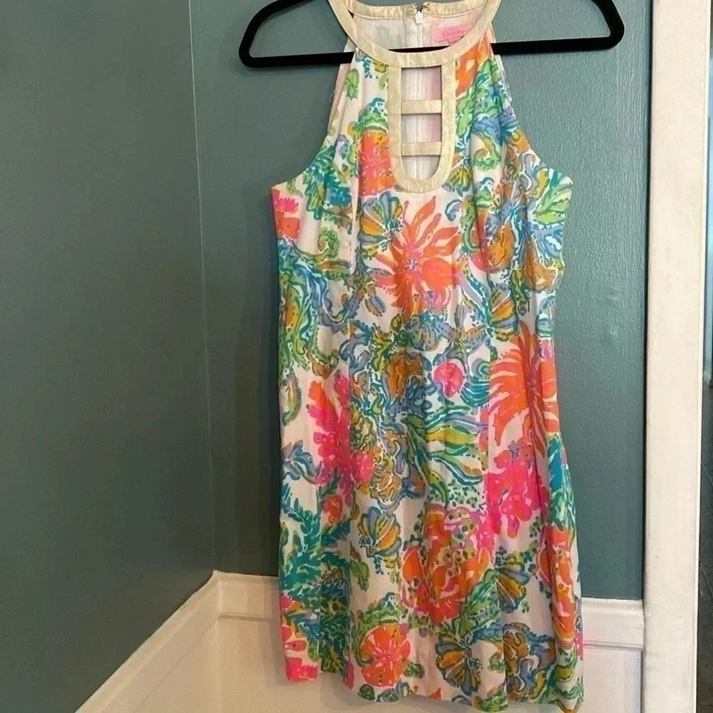 Lilly Pulitzer Floral Halter Mini Dress in Pink, Orange, Green, Blue